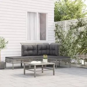 vidaXL Salon de jardin 4 pcs avec coussins Gris Résine tressée pas cher