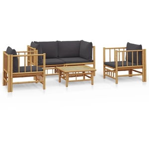 vidaXL Salon de jardin 6 pcs avec coussins gris foncé bambou pas cher