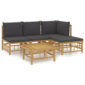 vidaXL Salon de jardin 5 pcs avec coussins gris foncé bambou pas cher