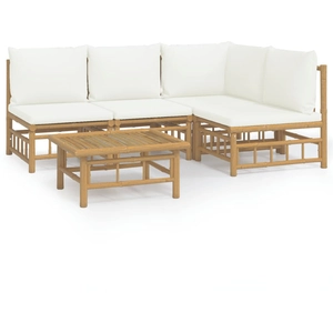 vidaXL Salon de jardin 5 pcs avec coussins blanc crème bambou pas cher