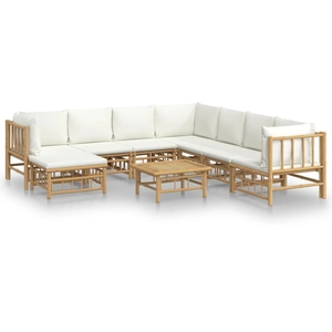 vidaXL Salon de jardin 9 pcs avec coussins blanc crème bambou pas cher