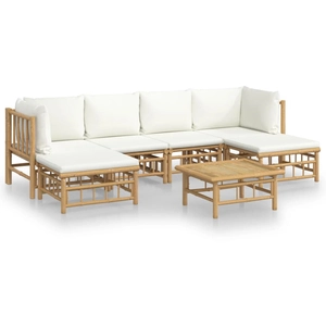 vidaXL Salon de jardin 7 pcs avec coussins blanc crème bambou pas cher
