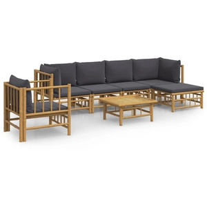 vidaXL Salon de jardin 7 pcs avec coussins gris foncé bambou pas cher