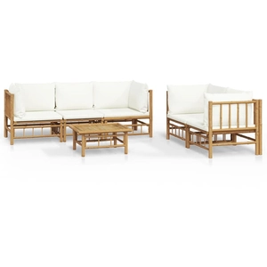 Comparateur de prix : vidaXL Salon de jardin 6 pcs avec coussins blanc crème bambou