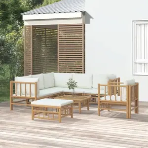 vidaXL Salon de jardin 8 pcs avec coussins blanc crème bambou pas cher