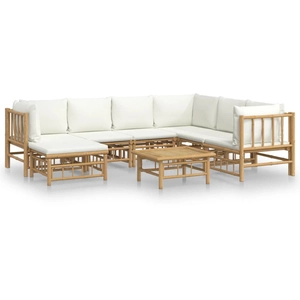 vidaXL Salon de jardin 8 pcs avec coussins blanc crème bambou pas cher