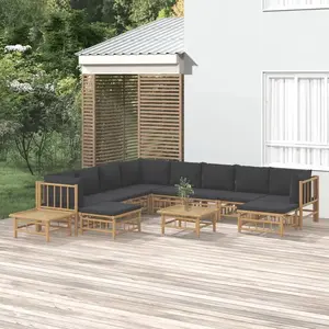 vidaXL Salon de jardin 12 pcs avec coussins gris foncé bambou pas cher