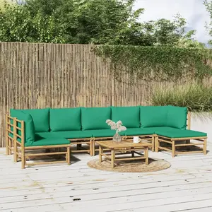 vidaXL Salon de jardin 8 pcs avec coussins vert bambou pas cher