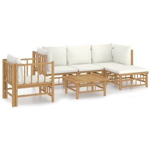vidaXL Salon de jardin 6 pcs avec coussins blanc crème bambou pas cher