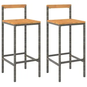 vidaXL Tabourets de bar 2 pcs gris résine tressée et bois d'acacia pas cher