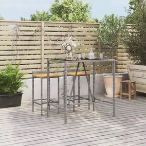 vidaXL Table de bar et dessus en verre gris 110x70x110 cm poly rotin pas cher
