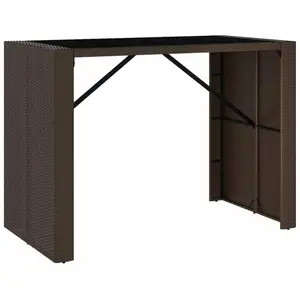 vidaXL Table de bar et dessus en verre marron 145x80x110 cm poly rotin pas cher