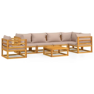 vidaXL Salon de jardin 7 pcs avec coussins gris clair bois massif pas cher