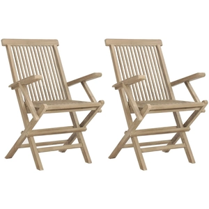 vidaXL Chaises de jardin pliantes 2pcs gris 56x61x89cm bois de teck pas cher