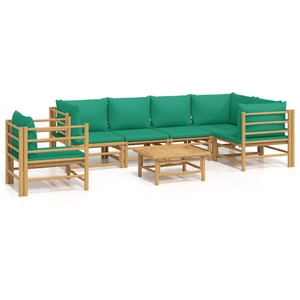 vidaXL Salon de jardin 7 pcs avec coussins vert bambou pas cher