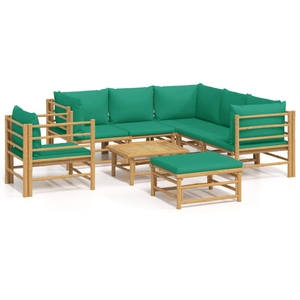 Comparateur de prix : vidaXL Salon de jardin 8 pcs avec coussins vert bambou