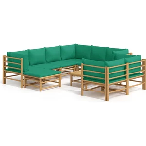 vidaXL Salon de jardin 10 pcs avec coussins vert bambou pas cher