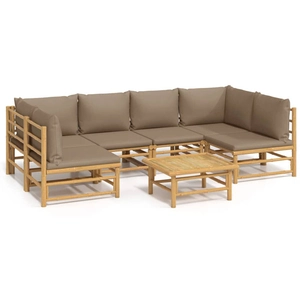 vidaXL Salon de jardin 7 pcs avec coussins taupe bambou pas cher