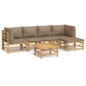 vidaXL Salon de jardin 6 pcs avec coussins taupe bambou pas cher