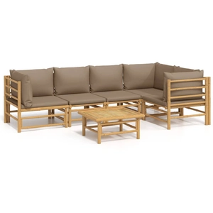 vidaXL Salon de jardin 6 pcs avec coussins taupe bambou pas cher