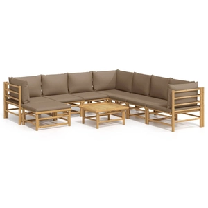 vidaXL Salon de jardin 9 pcs avec coussins taupe bambou pas cher