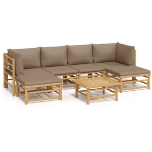vidaXL Salon de jardin 7 pcs avec coussins taupe bambou pas cher
