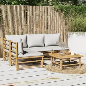vidaXL Salon de jardin 5 pcs avec coussins gris clair bambou pas cher