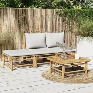 vidaXL Salon de jardin 4 pcs avec coussins gris clair bambou pas cher