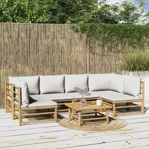 vidaXL Salon de jardin 7 pcs avec coussins gris clair bambou pas cher