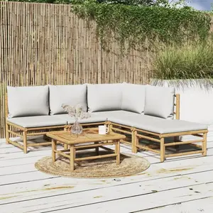 vidaXL Salon de jardin 6 pcs avec coussins gris clair bambou pas cher