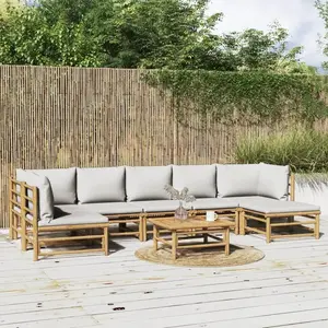 vidaXL Salon de jardin 8 pcs avec coussins gris clair bambou pas cher