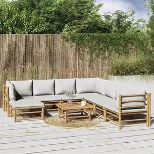 vidaXL Salon de jardin 9 pcs avec coussins gris clair bambou pas cher