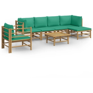 vidaXL Salon de jardin 7 pcs avec coussins vert bambou pas cher
