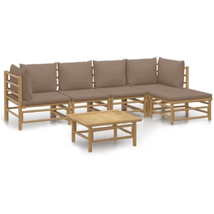 vidaXL Salon de jardin 6 pcs avec coussins taupe bambou pas cher