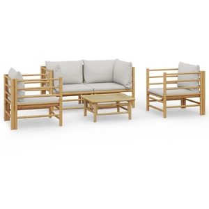 vidaXL Salon de jardin 5 pcs avec coussins gris clair bambou pas cher
