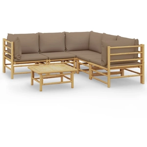 vidaXL Salon de jardin 6 pcs avec coussins taupe bambou pas cher