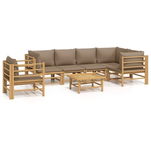 vidaXL Salon de jardin 7 pcs avec coussins taupe bambou pas cher