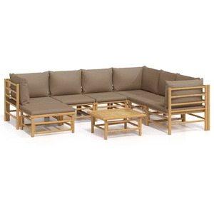 vidaXL Salon de jardin 8 pcs avec coussins taupe bambou pas cher