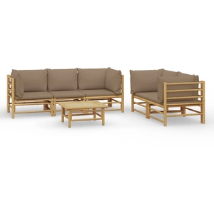 vidaXL Salon de jardin 6 pcs avec coussins taupe bambou pas cher