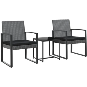 vidaXL Ensemble à manger de jardin coussins 3 pcs gris foncé rotin PP pas cher