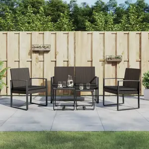 vidaXL Ensemble à manger de jardin 5 pcs et coussins marron rotin PP pas cher