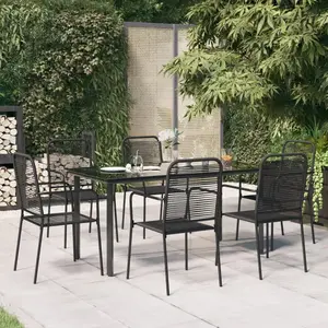 vidaXL Ensemble à manger de jardin 7 pcs Noir Corde de coton et acier pas cher