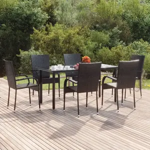 vidaXL Ensemble à manger de jardin 7 pcs Noir Résine tressée pas cher