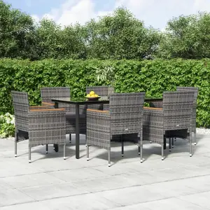 vidaXL Ensemble à manger de jardin coussins 7pcs Gris et noir pas cher