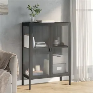 vidaXL Buffet noir 75x35x105 cm verre et acier pas cher