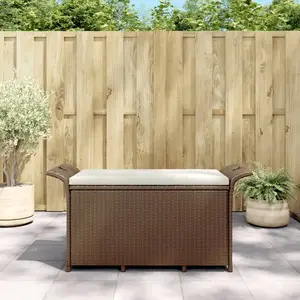 vidaXL Banc de jardin avec coussin marron 116x46x57 cm résine tressée pas cher