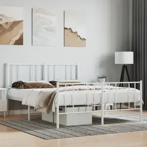 vidaXL Cadre de lit métal avec tête de lit/pied de lit blanc 150x200cm pas cher