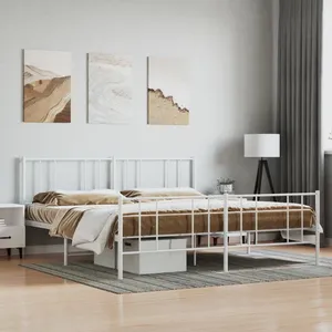 vidaXL Cadre de lit métal avec tête de lit/pied de lit blanc 180x200cm pas cher