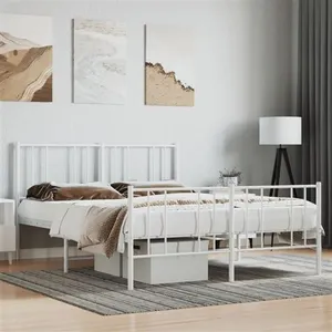 vidaXL Cadre de lit métal avec tête de lit/pied de lit blanc 140x190cm pas cher
