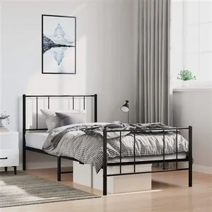 vidaXL Cadre de lit métal avec tête de lit/pied de lit noir 100x190 cm pas cher